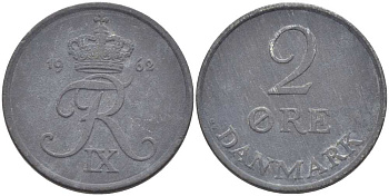 ДАНИЯ 2 ЭРЕ 1962 C; S, ФРЕДЕРИК IX (1947-1972) KM 840.2 цинк 67-326