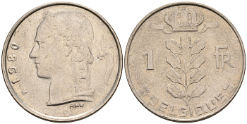 БЕЛЬГИЯ 1 ФРАНК 1980 BELGIQUE KM 142.1 медно-никель 4563-1127