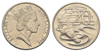 Австралия 20 центов 1998 Елизавета II (1952-2022), утконос KM 82 медно-никель 4379-1412