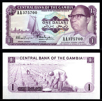 Гамбия 1 даласи ND (1972-1986) Pick 4 g бумага UNC (пресс) 7214-30-2-2