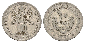 Мавритания 10 угий 1974 KM 4 медно-никель 4660-931