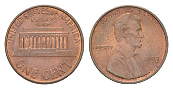США 1 цент 1993 Авраам Линкольн KM 201b цинк плакированный медью aUNC 4627-1059