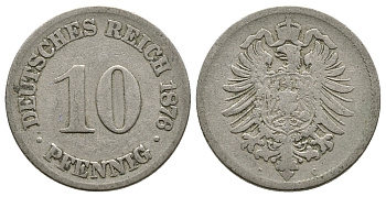 Германия 10 пфеннигов 1876 C, старогербовка KM 4, Jager 4, Weege 7 медно-никель 4364-2826
