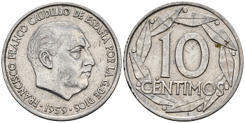 Испания 10 сентимо 1959 Франсиско Франко (1939-1975) KM 790 алюминий    4152-1117