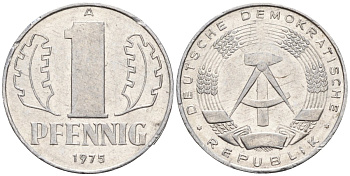 ГДР 1 пфеннииг 1975 A KM 8.1 алюминий 4596-549