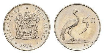 ЮАР 5 центов 1974 KM 84 никель UNC 4679-157