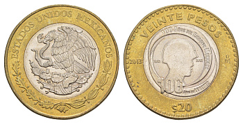 Мексика 20 песо 2013 100 лет Мексиканской армии KM 969 биметалл aUNC 4634-243