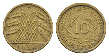 Германия 10 рейхспфеннигов 1924 G KM 40, J. 317 алюминиевая бронза 4644-1227