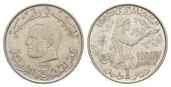 Тунис 1 динар 1976 FAO, сбор урожая KM 304 медно-никель UNC 4513-331