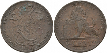 БЕЛЬГИЯ 5 САНТИМОВ 1856 BELGES KM 5.1 медь 69-942
