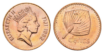 Фиджи 2 цента 1992 KM 50a цинк плакированный медью UNC 4395-1137