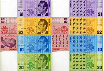 АВСТРАЛИЯ НАБОР ИЗ 5 БАНКНОТ 1970 ХАТТ-РИВЕР (HATT - REVER), ПРОВИНЦИЯ, КНЯЖЕСТВО, 10, 20, 50 ЦЕНТОВ, 1 И 2 ДОЛЛАРА бумага UNC (ПРЕСС) 7204-24-2