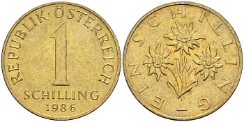 Австрия 1 шиллинг 1986 KM 2886 алюминиевая бронза 4592-1033
