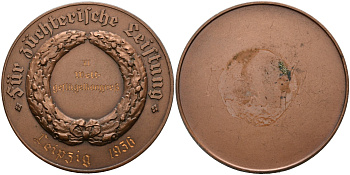 Германия медаль 1936 Лейпциг, третий рейх, " На развитие газеты", IV Всемирный Конгресс профсоюзов в Лейпциге 1936 год, диаметр 60 мм. лёгкий металл 1071-6-22