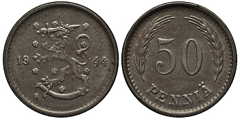 ФИНЛЯНДИЯ 50 ПЕННИ 1944 S KM 26b железо 1527-843