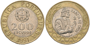 Португалия 200 эскудо 1991 Гарсия Де Орта (1501-1568) KM 655 биметалл aUNC 4619-721