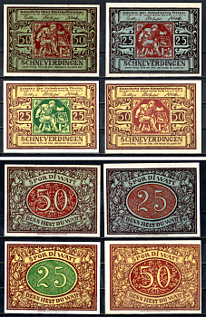 Шневердинген (Пруссия, Ганновер) полный набор из 2 нотгельдов (25 и 50 пфеннигов) 1921 Mehl Grabowski 1193.1 и 2 бумага UNC (пресс) 7556-59-3-1