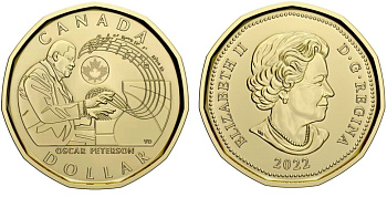 Канада 1 доллар 2022 Оскар Питерсон, пианист KM 3188 сталь плакированная латунью  UNC  4531-142