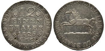 БРАУНШВЕЙГ - ВОЛЬФЕНБЮТЕЛЬ 1/12 ТАЛЕРА 1826 CvC, КАРЛ II (1823-1830) KM 1104 серебро 1517-734