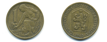 ЧЕХОСЛОВАКИЯ 1 КРОНА 1963 ЖЕНЩИНА САЖАЕТ ЛИПОВОЕ ДЕРЕВО KM 50 алюминиевая бронза 89-1835