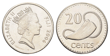 Фиджи 20 центов 2006 KM 53a сталь плакированная никелем UNC 4666-543