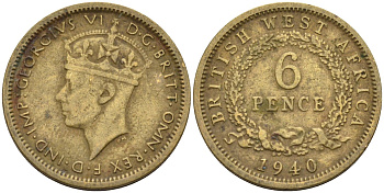 Британская Западная Африка 6 пенсов 1940 Георг VI (1936-1952) KM 22 никель-латунь 4588-664