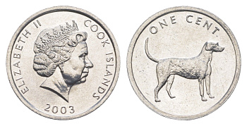 Острова Кука 1 цент 2003 Легавая KM 421 алюминий UNC 4652-944