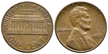США 1 ЦЕНТ 1967 ЛИНКОЛЬН KM 201 медь цинк 4364-824