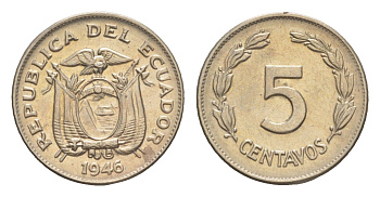 Эквадор 5 сентаво 1946 KM 75b медно-никель aUNC 4640-1122