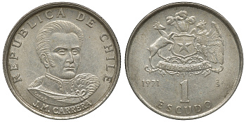 Чили 1 эскудо 1971 Хосе Мигель Каррера KM 197 медно-никель 4118-237