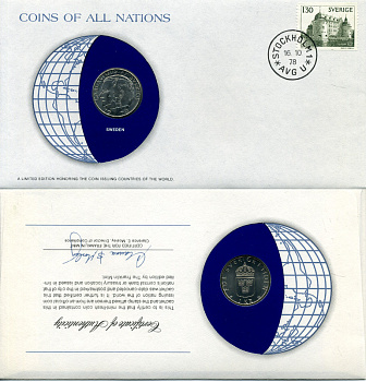 Швеция 1 крона 1978 конверт с маркой первого дня гашения, Coins of Nations, Карл XVI Густав (1973- ) KM 852 медь плакированная медно-никелем UNC 4294-41-1