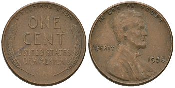США 1 цент 1958 Линкольн KM 132 бронза 4567-817