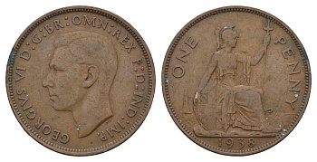 Великобритания 1 пенни 1938 Георг VI (1936-1952) KM 845, Spink 4114 бронза 221-435