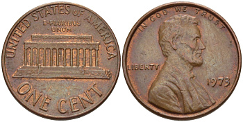 США 1 ЦЕНТ 1973 ЛИНКОЛЬН KM 201 медь цинк 66-1014