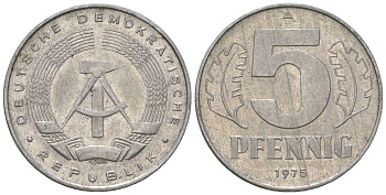 ГДР 5 пфеннигов 1975 A KM 9.1 алюминий 4625-1111