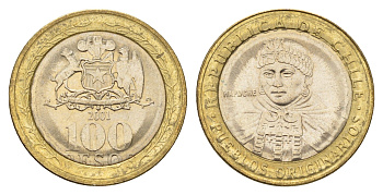 Чили 100 песо 2001 индейцы Мапуче KM 236 биметалл UNC 4695-1142