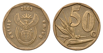 ЮАР 50 центов 2003 Зантедеския Эллиота (калла), герб, год-тип KM 330 сталь плакированная бронзой 4694-955