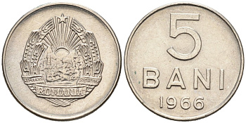 Румыния 5 бани 1966 год тип KM 92 сталь плакированная никелем 4564-645