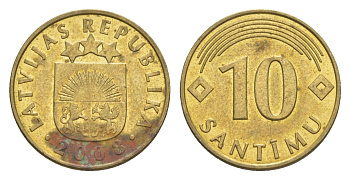 Латвия 10 сантимов 2008 KM 17 никель латунь 3999-1167
