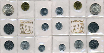 Сан-Марино годовой набор из 8 монет 1972 1, 2, 5, 10, 20, 50, 100 и 500 лир мать поднимает ребенка в воздух KM 14-21, в оригинальной пластиковой запайке серебро KM MS1 серебро UNC 5-4-3-44
