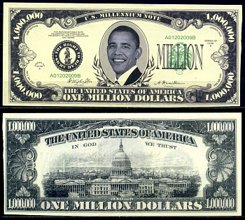 США 1000000 долларов ND президент Барак Обама, сувенирная банкнота бумага UNC (пресс) 6287-45-2-1
