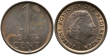 НИДЕРЛАНДЫ 1 ЦЕНТ 1974 ЮЛИАНА KM 180 бронза 96-1235