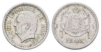 Монако 1 франк 1943 Луи II (1922-1949) KM 120 алюминий 4660-934