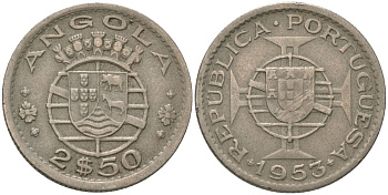 Ангола 2 1/2 эскудо 1953 KM 77 медно-никель 4621-648