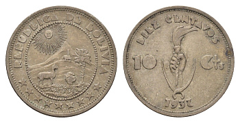 Боливия 10 сентаво 1937 год-тип KM 180 медно-никель 4659-1252