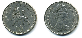 Великобритания 10 пенсов 1969 Елизавета II (1952-2022) KM 912, Spink 4231 (F1) медно-никель  4110-1213