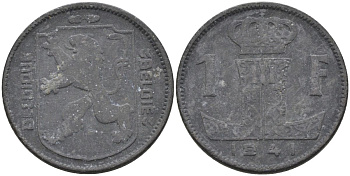 Бельгия 1 франк 1941 Belgique-Belgie KM 127 цинк 4126-146