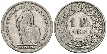 Швейцария 1 франк 1914 В KM 24 серебро 4579-633