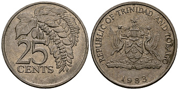 Тринидад и Тобаго 25 центов 1983 цветок дикая пуансеттия KM 32 медно-никель 4176-215