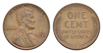 США 1 цент 1958 Авраам Линкольн KM 132 бронза    4640-364